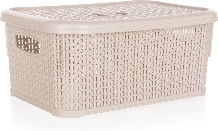 Rattan kosár fedéllel, 6 l, krémszínű, 28,5 × 20 × 12,5 cm