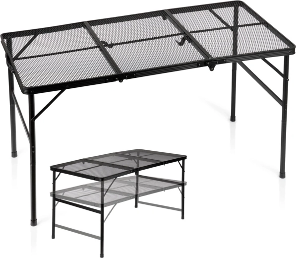Összecsukható Vilde 2 az 1-ben túraasztal, állítható magasság, fekete 120 × 60 cm
