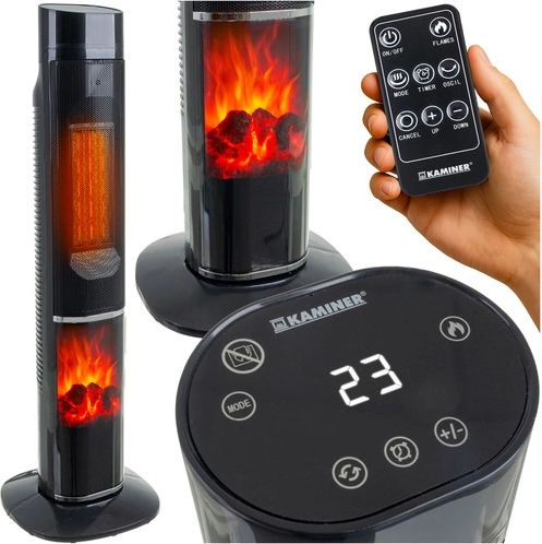 Kaminer Ignisse oszlopos elektromos ventilátoros hősugárzó lánghatással 2000 W, távirányítóval