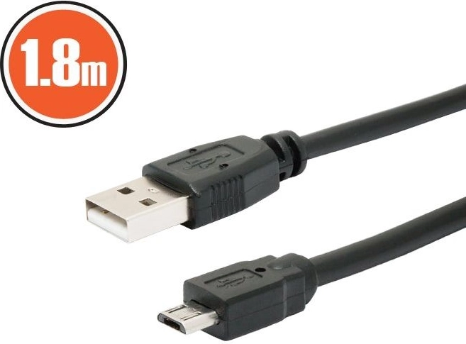 USB 2.0 A–micro B kábel, 1,8 m, fekete