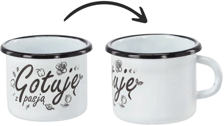 Zománcozott bögre 0,5 l fehér „Gotuję z pasją” felirattal