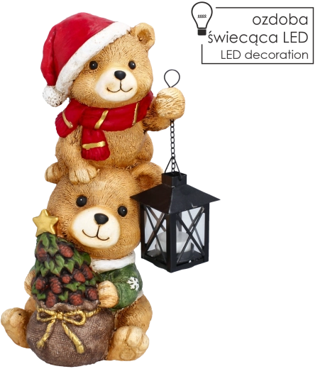Karácsonyi mackós figura LED-lámpással
