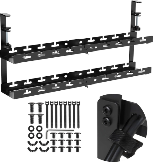 Két szintes, asztallap alá szerelhető kábelrendező bilinccsel MACEAN MC-102