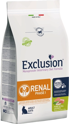 Exclusion Renal Phase 1 macskáknak 300 g, sertés borsóval és rizzsel