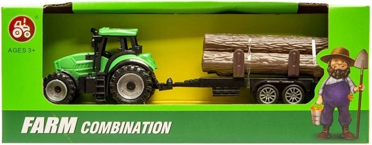Kis traktor fa-szállító pótkocsival – 1 db