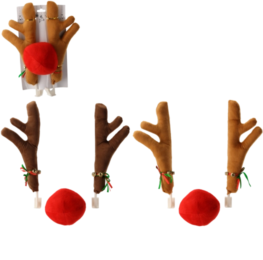 Karácsonyi autódekoráció – rénszarvasszarvak és orr, vegyes színek