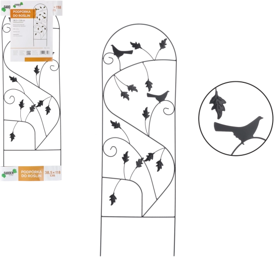 Fém kerti futónövény-támasz 38,5 × 118 cm – fekete