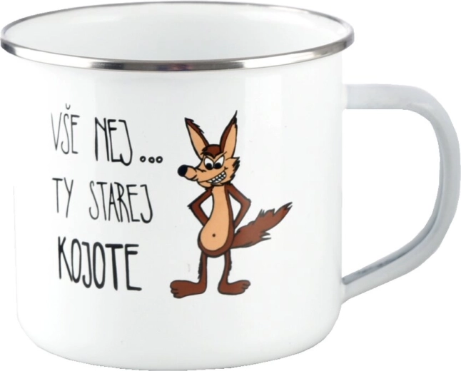 Fehér zománcozott bádogbögre Kojot 500 ml