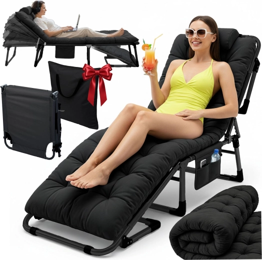 Összecsukható túraágy és kerti napozóágy Sofotel ChillWell Dream – fekete