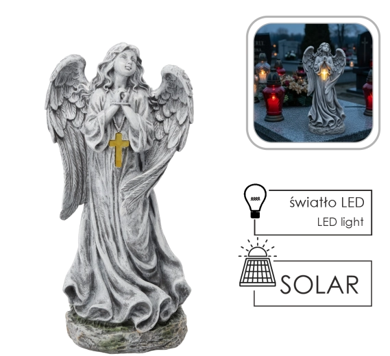 Angyal LED keresztel, napelemes meghajtással, 50,5 cm
