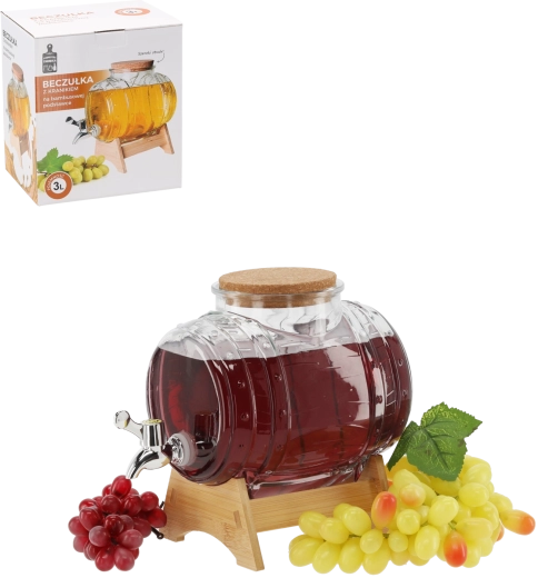 Üveg italadagoló 3 l széles szájjal és bambusz állvánnyal