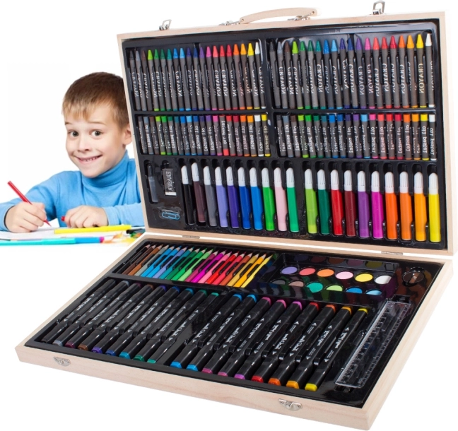 Művészi rajzkészlet fa tokban