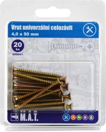 Univerzális, teljes menetes csavarok 4,0 × 50 mm, horganyzott, 20 db