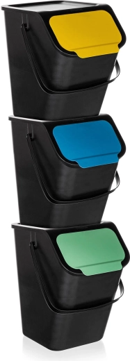 BINI egymásra rakható szelektív hulladékgyűjtő kosarak 3×25 l, fekete