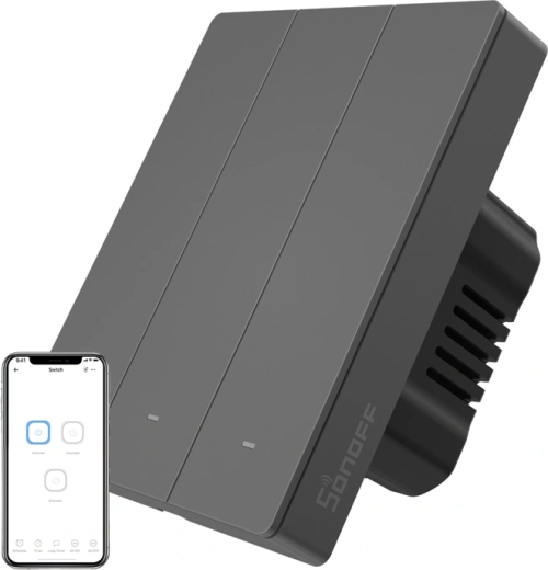 Intelligens Wi-Fi fali kapcsoló SONOFF M5, 3 csatornás, grafit