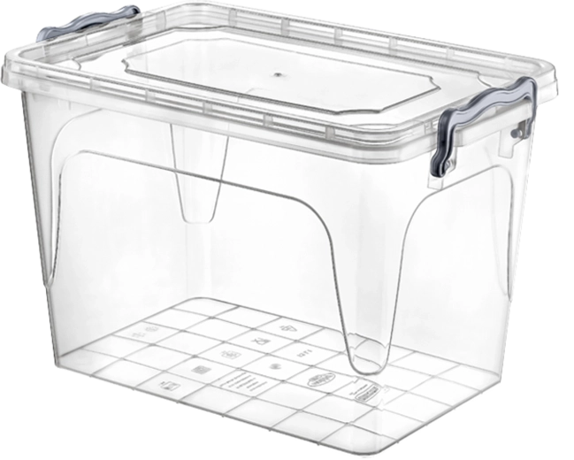 Műanyag tárolódoboz 21 l klipszes fedéllel, áttetsző
