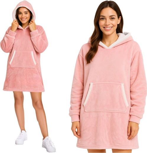Ruhhy oversize kapucnis takaró pulóver XXL rózsaszín - 1 db