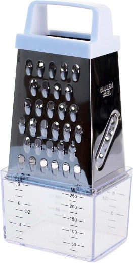 Négyszögletes rozsdamentes reszelő tartállyal, 20 cm