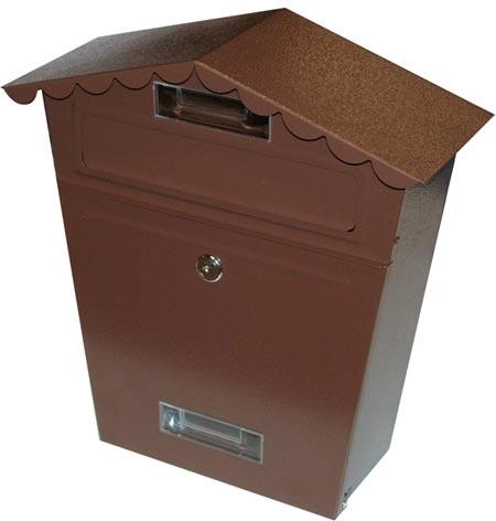 Tetővel ellátott barna postaláda 290 × 360 × 105 mm