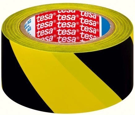 Figyelmeztető öntapadó szalag 50 mm × 33 m sárga–fekete TESA