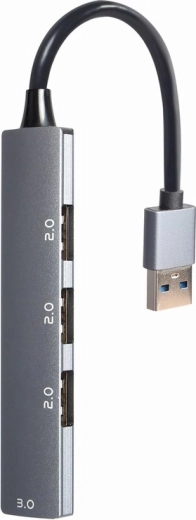 USB hub, 4 port, 1× USB 3.0 és 3× USB 2.0, ezüst