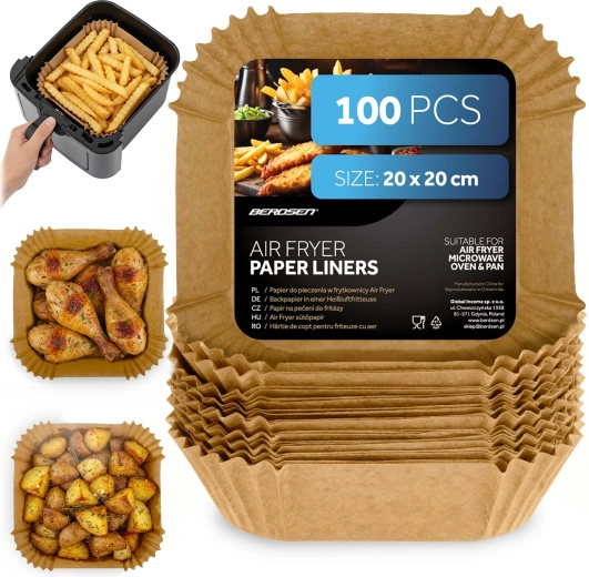Papírbetétek forrólevegős sütőhöz 20 × 20 cm – 100 db