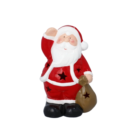 Karácsonyi dekoratív Mikulás-figura ajándékokkal teli zsákkal
