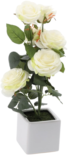 Mű fehér rózsa cserépben, 44 cm