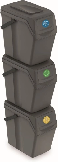 Sortibox II szelektív hulladékgyűjtő készlet, 3×25 l, szürke kő