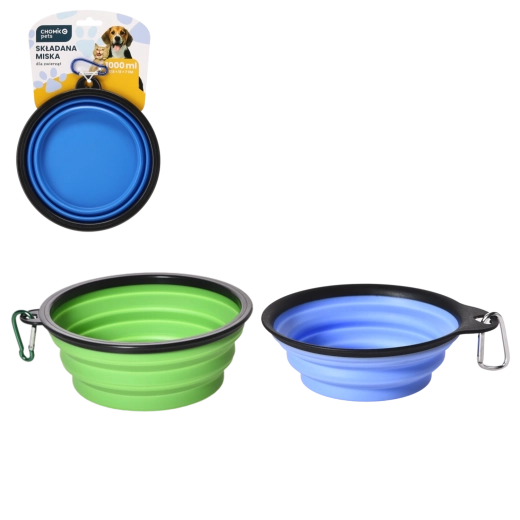 Összecsukható tál kutyáknak és macskáknak 1000 ml karabinerrel
