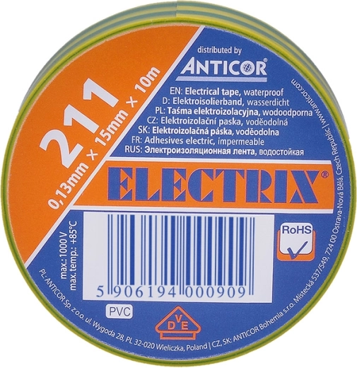 Solight szigetelő elektromos szalag 15 mm × 0,13 mm × 10 m, sárga-zöld