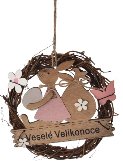 Dekoratív húsvéti vessző- és fa koszorú „Boldog húsvétot” 15 cm