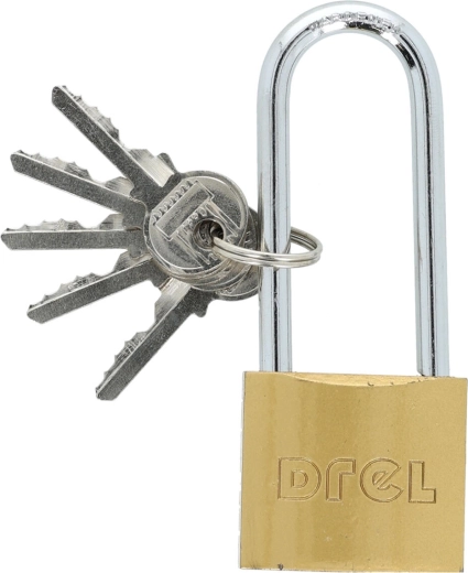 40 mm-es lakat hosszított kengyellel, sárgaréz, 5 kulcs