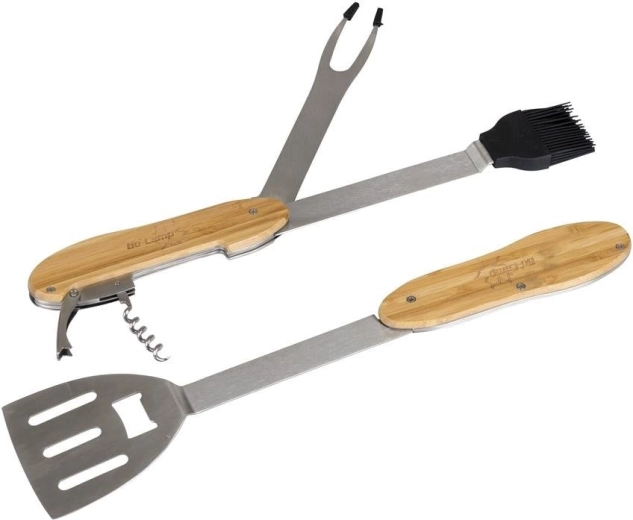 Multifunkciós 5 az 1-ben grill szerszám bambuszból és rozsdamentes acélból