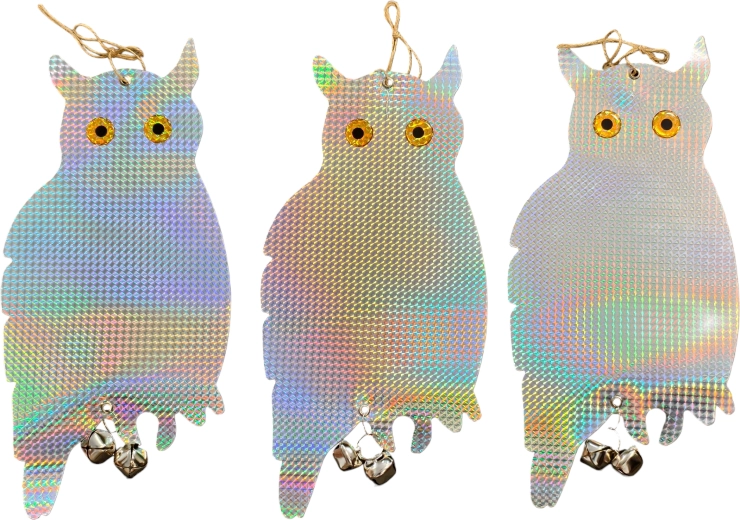 Reflektív függesztett madárriasztó – holografikus baglyok, 3 darabos készlet