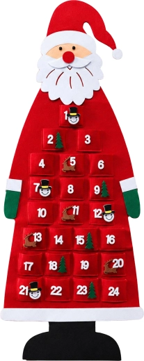 Függő filc adventi naptár Mikulás 24 zsebbel, 115 cm