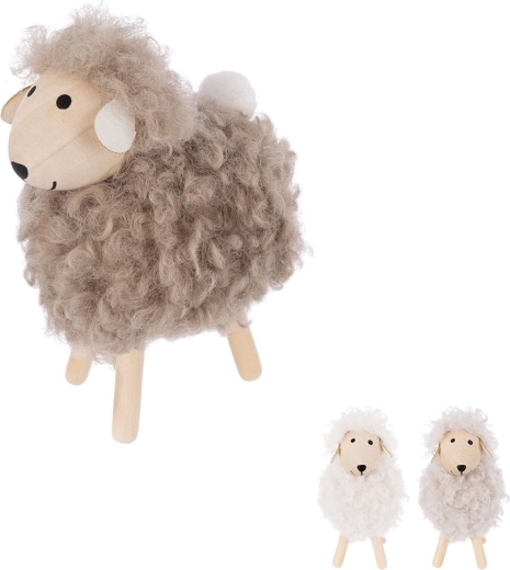 Dekoratív fa és textil bárányfigura 12,5 cm (mix változat)