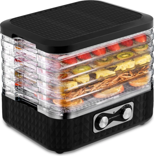 BERDSEN élelmiszerszárító 10 l, 5 tálca, 35–70 °C, fekete