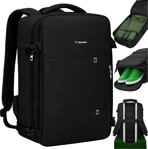 Trizand turista hátizsák repülőre USB-porttal, fekete 40 × 20 × 25 cm