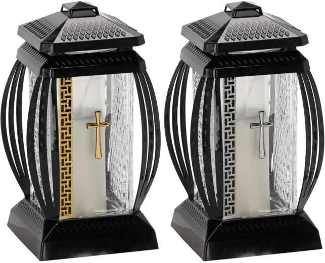 Prima Vera temetői gyertya csillámokkal és kereszttel – arany vagy ezüst, 28 cm, 45 óra