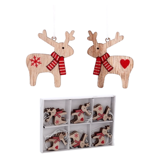 18 darabos rénszarvas alakú fa karácsonyi dísz készlet, CHOMIK