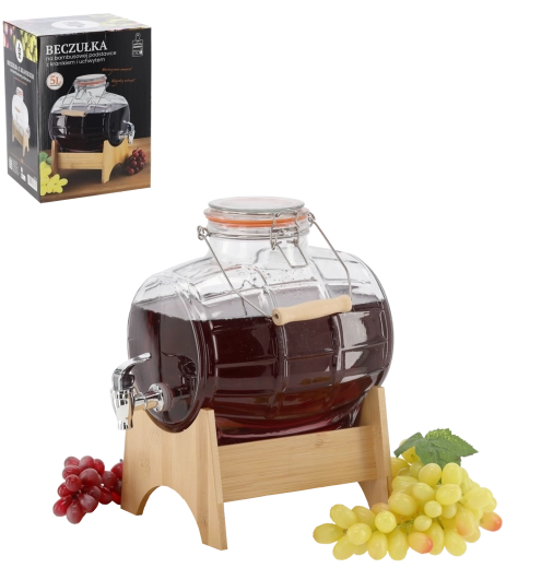 5 l-es üveg italtartály csappal és bambusz állvánnyal