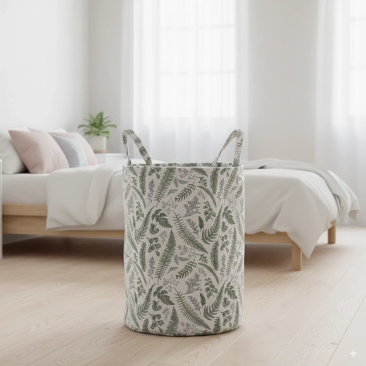 Textil szennyes- és játéktároló kosár leveles mintával 38 × 50 cm