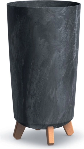 GRACIA Tubus Slim virágtartó betoneffektusú, 24 cm, antracit, fa hatású lábakkal