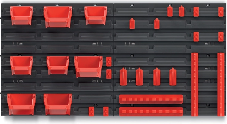 Fali szerszámtartó panel 8 dobozzal és kampókészlettel