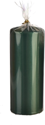 Henger gyertya metálfényű, matt zöld, 18 cm