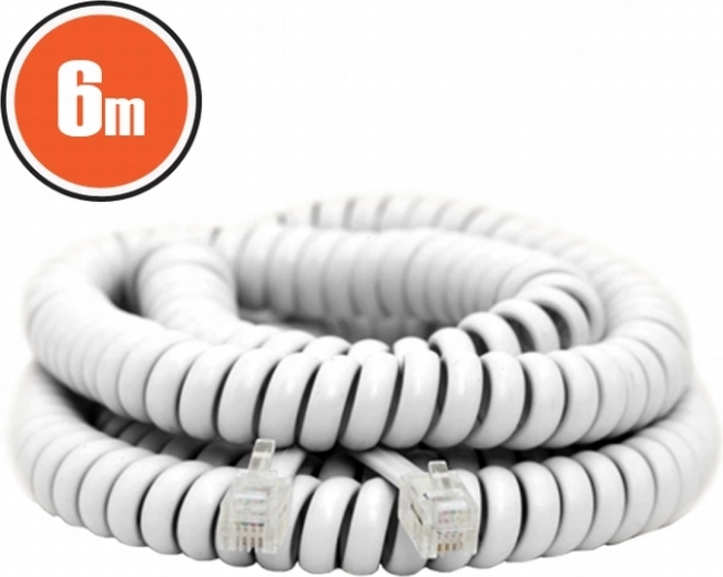 6 m-es fehér spirál telefonkábel