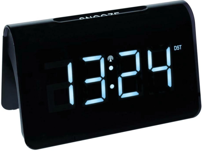 TFA ICON digitális, rádióvezérelt ébresztőóra nagy LED számjegyekkel, fekete-fehér