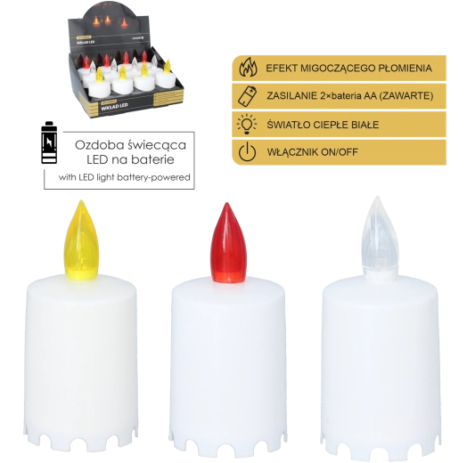 LED gyertya 10,5 cm, színkeverék (12 db/csomag)
