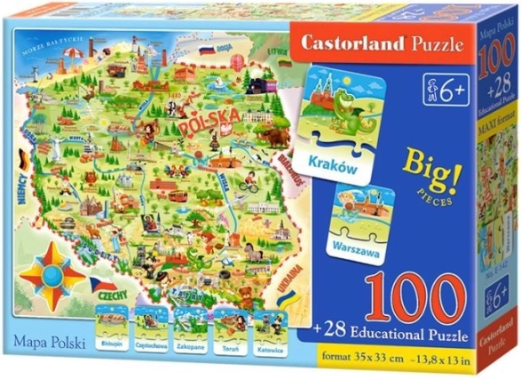 Castorland Mapa Polska 100 darab és kvíz Puzzle